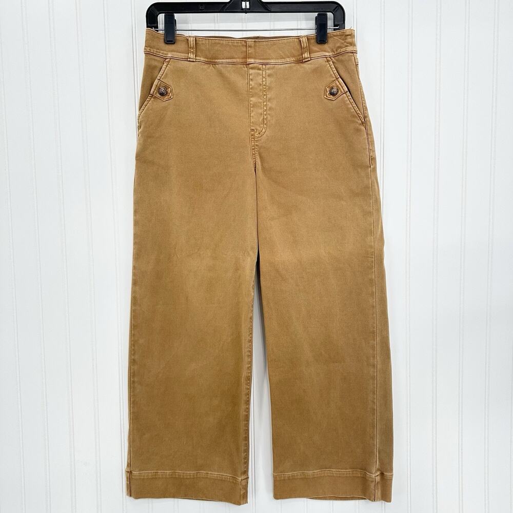 Spanx Jeans Wide Leg Pants Womens Large Stretch Twill Cropped High Rise Brown